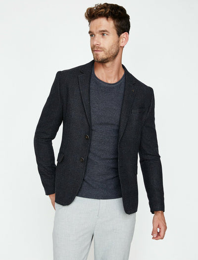 17535 Grey Button Detailed Check Blazer