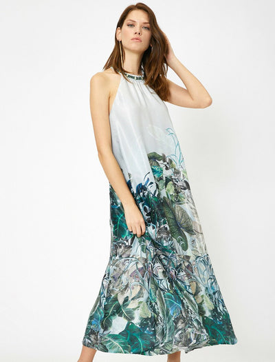 15124 ecru green floral dress