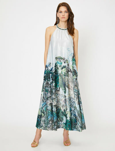 15124 ecru green floral dress