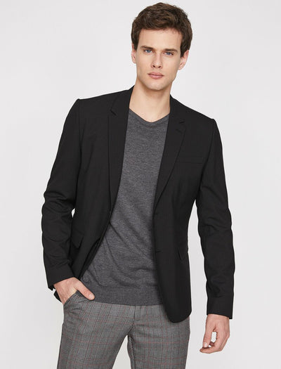  Classic Neck Jacket Black Striped 