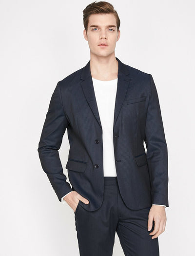 Pocket Detailed Blazer Navy Striped 