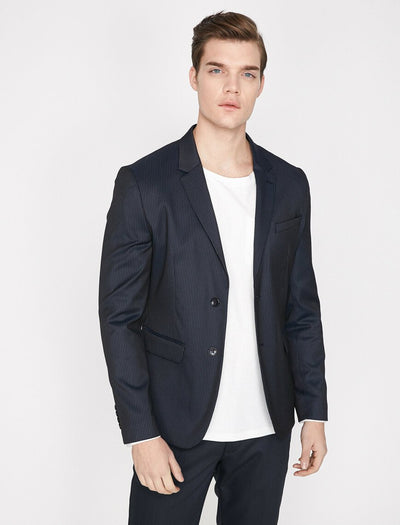  Pocket Detailed Blazer Navy Striped 