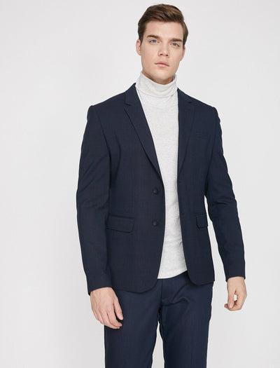  Button Detailed Jacket Navy Check 