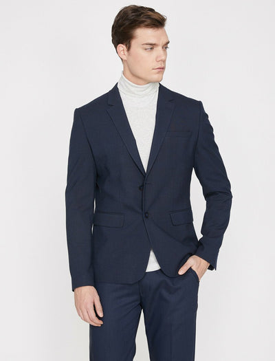  Button Detailed Jacket Navy Check 