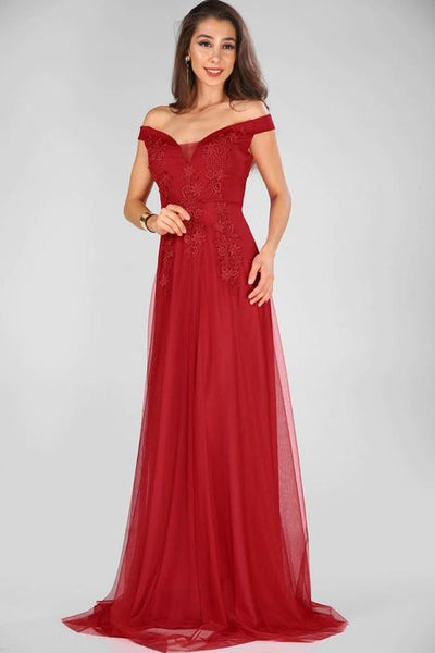2875 Red Off-Shoulder Tulle Dress