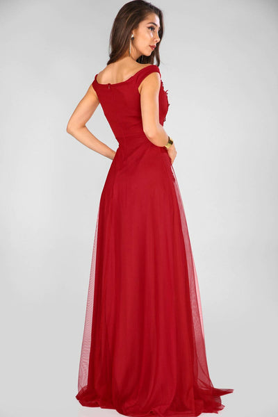 2875 Red Off-Shoulder Tulle Dress