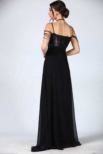 4865 Black Embroidered Sequins Chiffon Skirt Dress