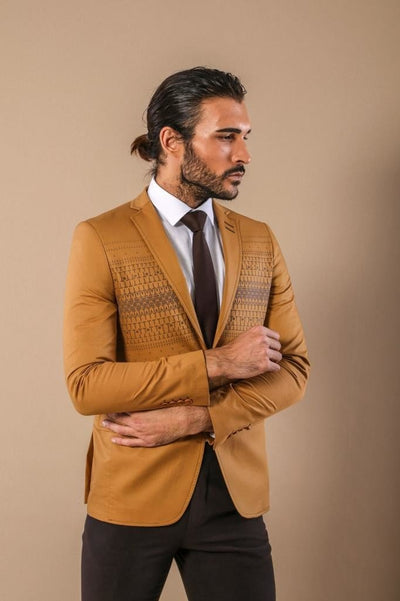 4673 Brown Chest Patterbed Blazer