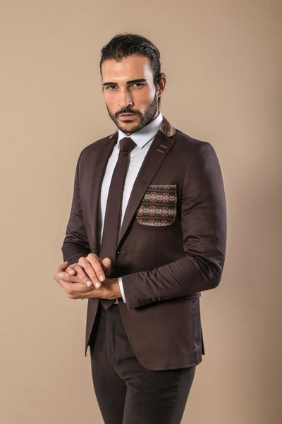 4662 Brown Collar Patterned Blazer