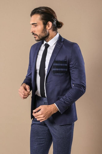 4663 Indigo Collar Patterned Blazer