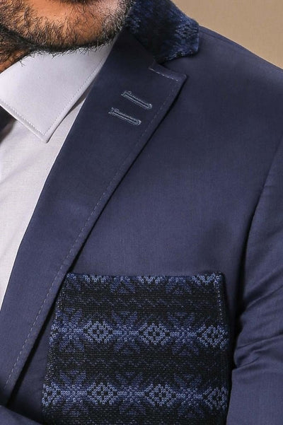 4663 Indigo Collar Patterned Blazer