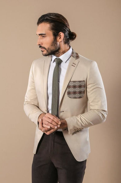 4645 Cream Collar And Pocket Detailed Blazer
