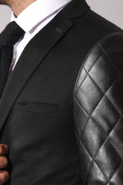4661 Black Leather Sleeve Quilted Cashmere Blazer