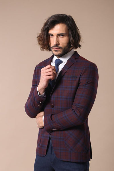 4686 Burgundy Plaid Slim fit Cashmere Blazer