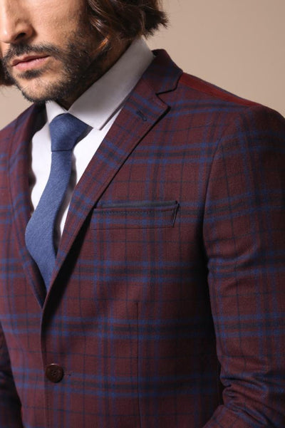 4686 Burgundy Plaid Slim fit Cashmere Blazer