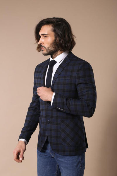4684 Navy Blue Plaid Cashmere Blazer