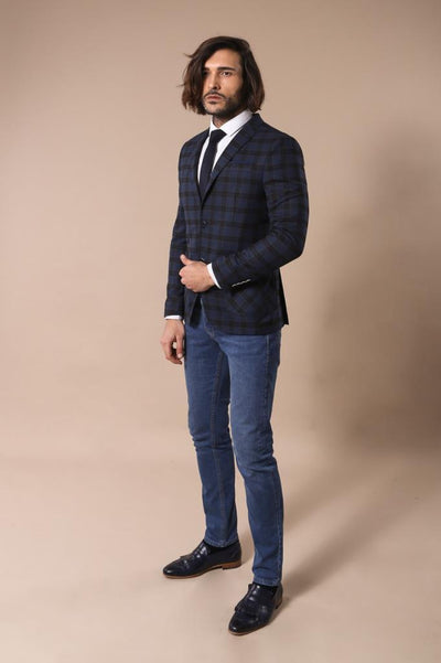 4684 Navy Blue Plaid Cashmere Blazer