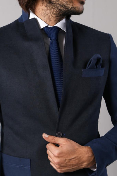 4675 Navy Blue Slim Fit Woolen Blazer
