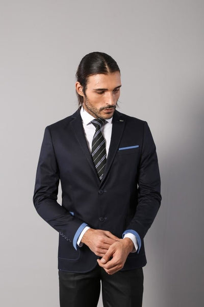 4676 Navy Blue Plain Blazer