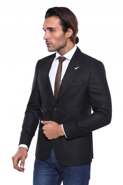 4653 Black Wide Lapel Linnen Blazer