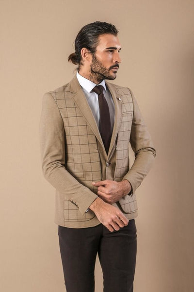 4683 Beige Vest Modeled Plaid Blazer