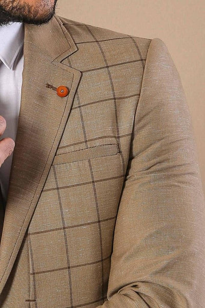 4683 Beige Vest Modeled Plaid Blazer